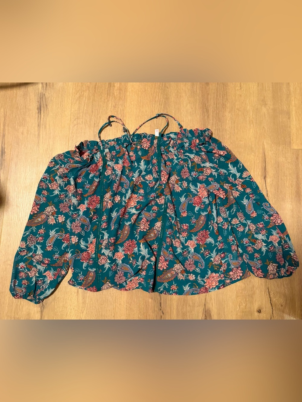 Xhilaration Teal Floral Off-Shoulder Blouse